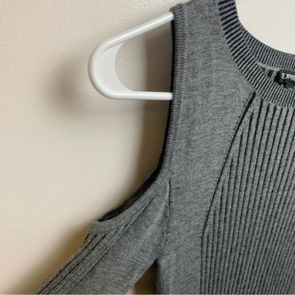 Express Gray Ribbed Cold Shoulder Long Sleeve Dre… - image 7